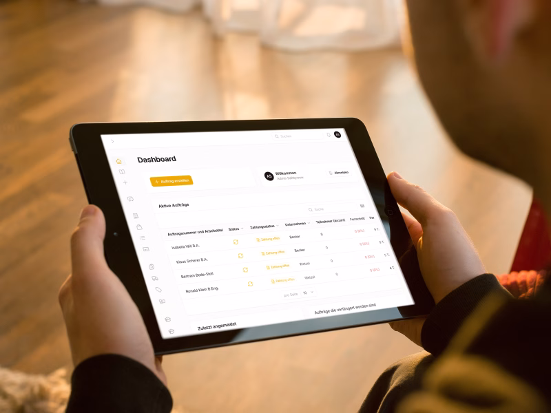 Tablet displaying a safety training e-learning platform dashboard with active assignments