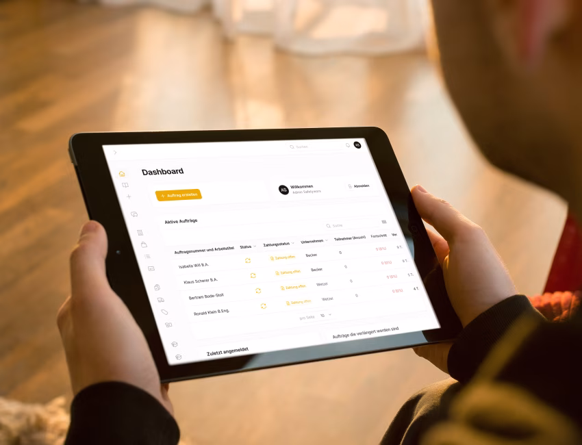 Tablet displaying a safety training e-learning platform dashboard with active assignments