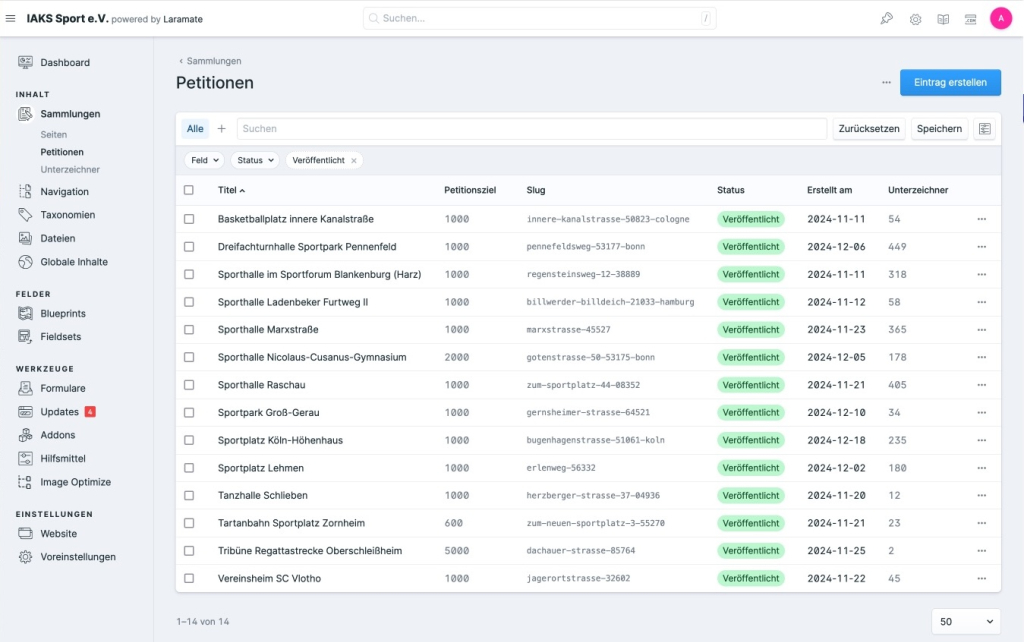 Petitionsplattform mit Statamic CMS.