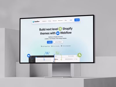 Monitor displaying the Liquiflow platform for converting Webflow themes to Shopify