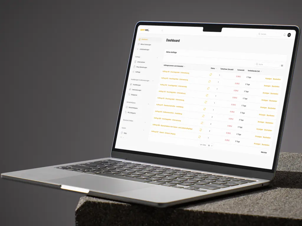 SafetyWorx platform dashboard interface for managing safety training and compliance.