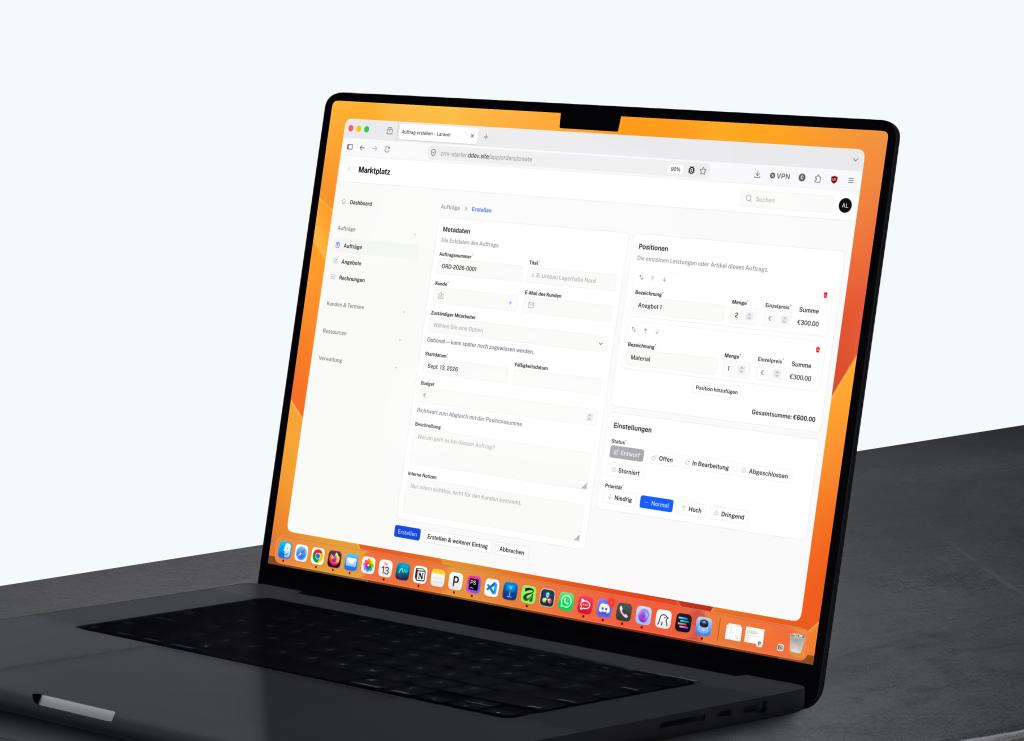 Online Markplatz Dashboard.