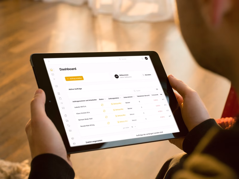 Tablet displaying a safety training e-learning platform dashboard with active assignments